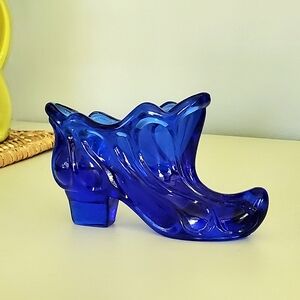 Fenton Vintage collectible cobalt blue glass Slipper shoe